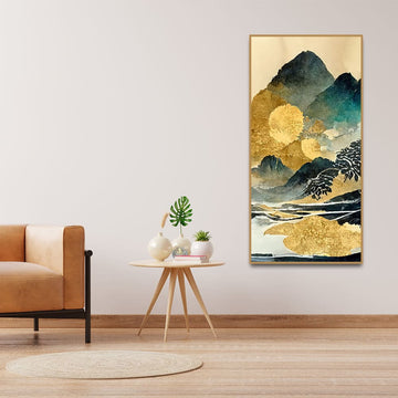 Golden Mountain Scenery of Mount Fuji Premium Wall Painting