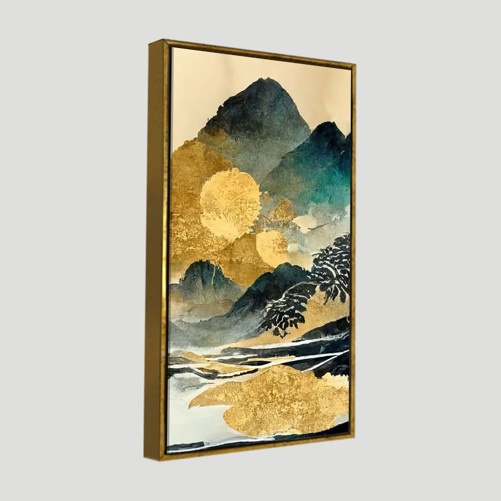 Golden Mountain Scenery of Mount Fuji Premium Wall Painting