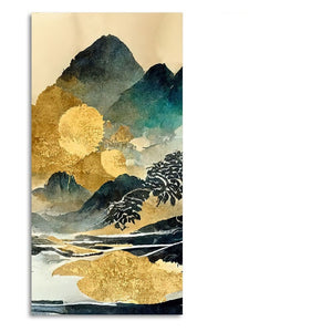 Golden Mountain Scenery of Mount Fuji Premium Wall Painting