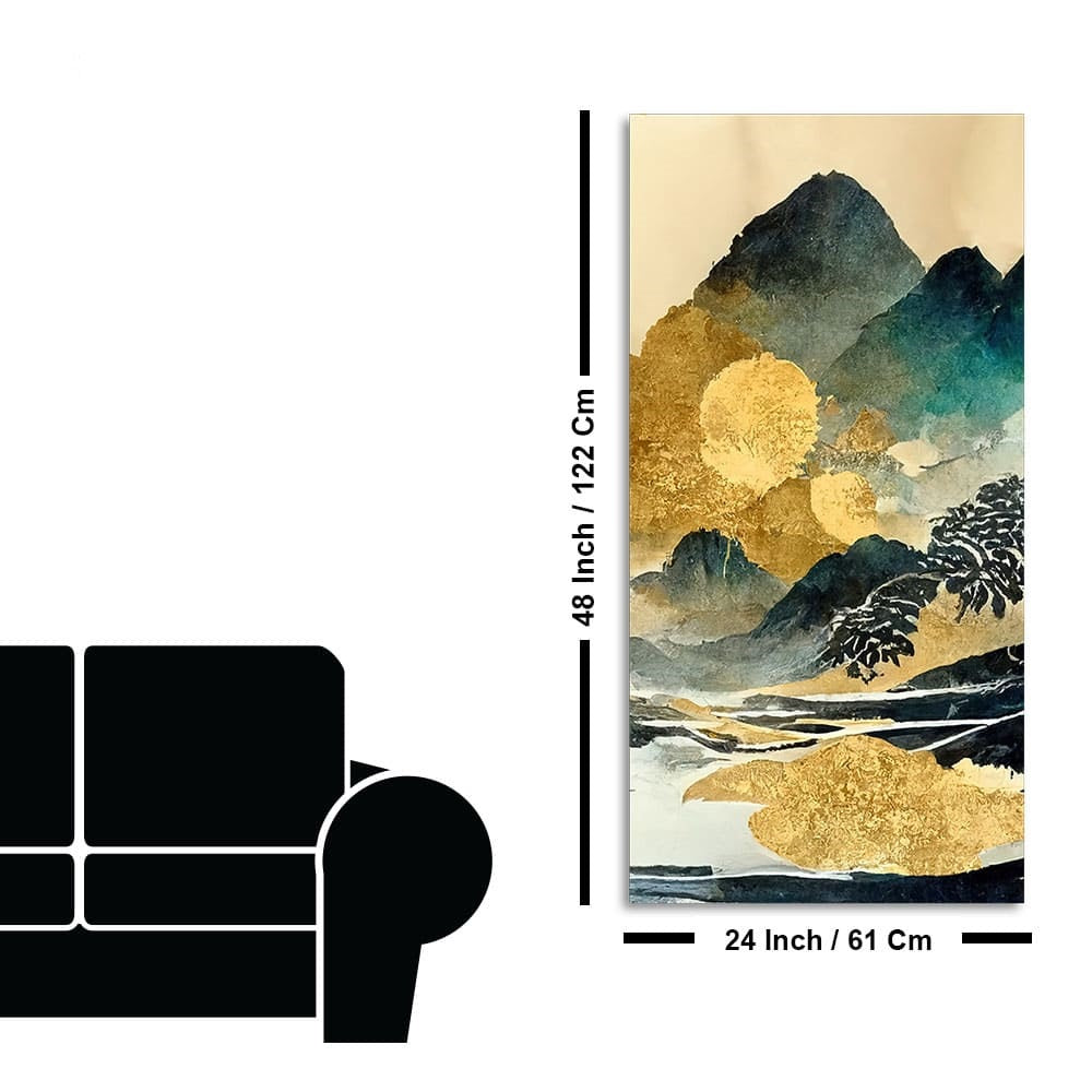 Golden Mountain Scenery of Mount Fuji Premium Wall Painting