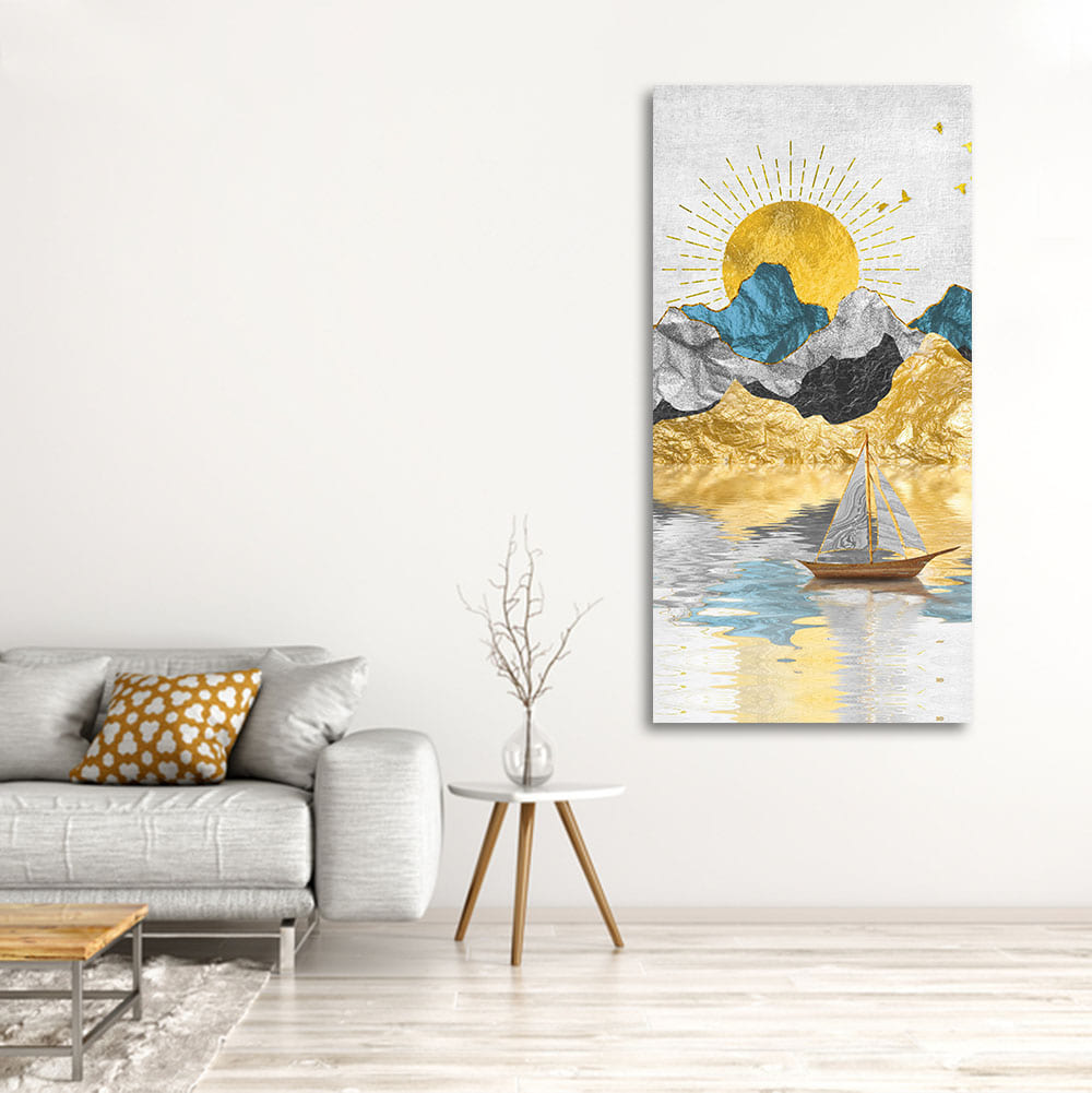 Golden Mountains and Beautiful Sunrise Scenery Canvas Wall Painting