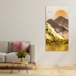 Golden Mountains and Birds Scenery Canvas Wall Painting