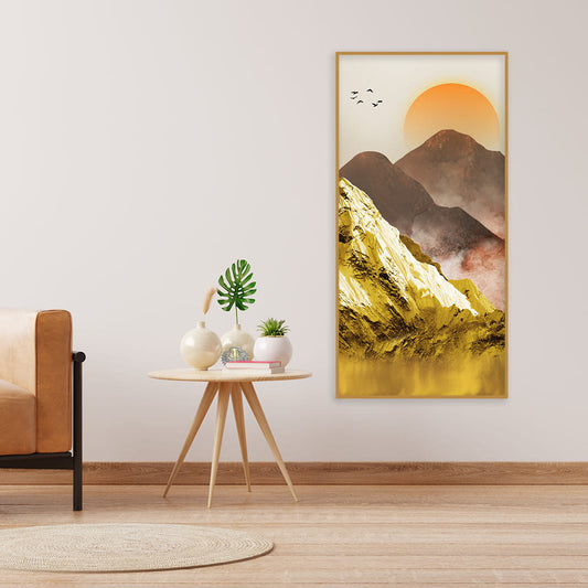 Golden Mountains and Birds Scenery Canvas Wall Painting