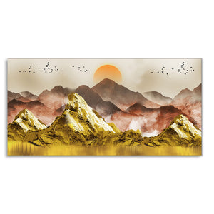 Golden Mountains and Birds Scenery Premium Canvas Wall Painting