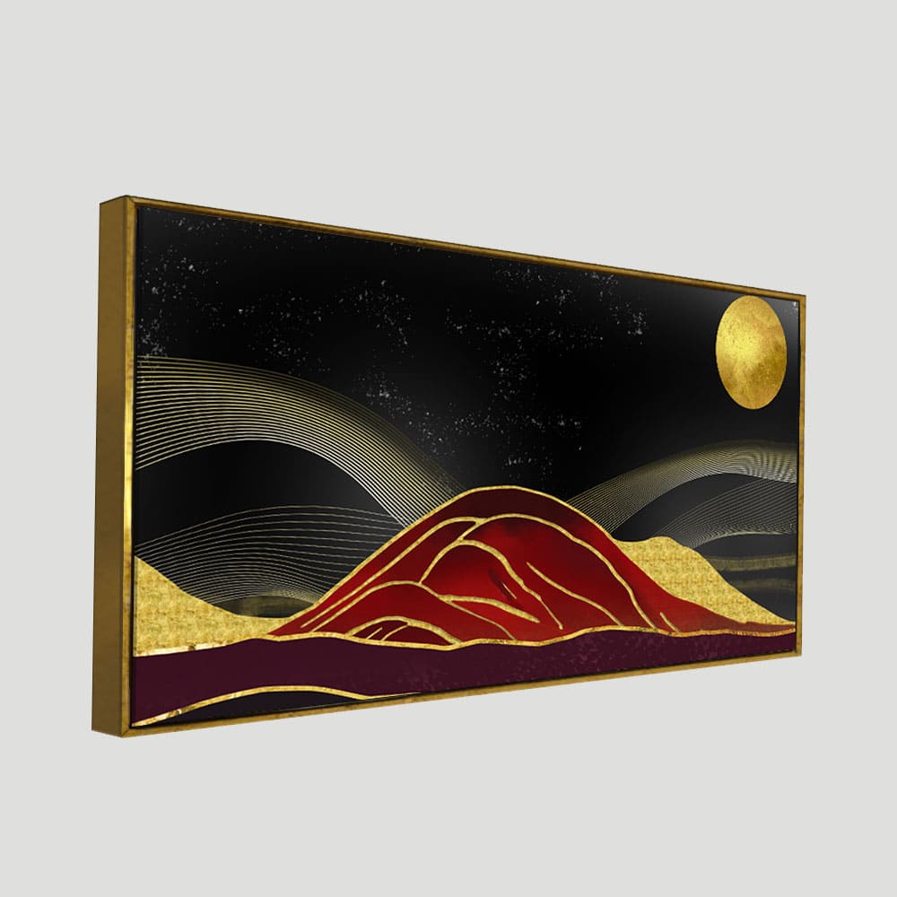 Golden Mountains lines Art with Moon Canvas Wall Painting