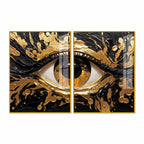 Golden Mystic Eye Acrylic Floating Wall Painting Set of 2