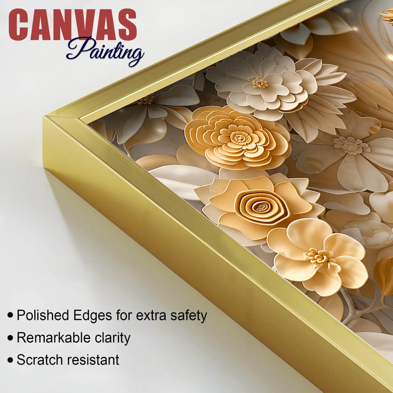 Golden Owl & Snowy Owl Floral Elegance 3D Canvas Wall Painting