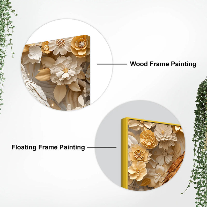 Golden Owl & Snowy Owl Floral Elegance 3D Canvas Wall Painting