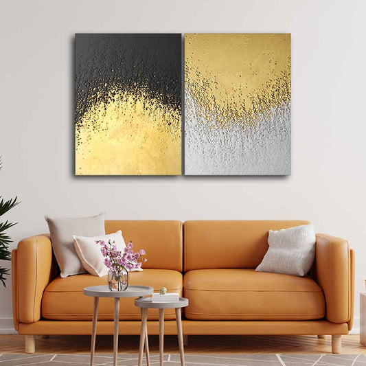 Golden Paint Texture Canvas Wall Painting of Two Pieces