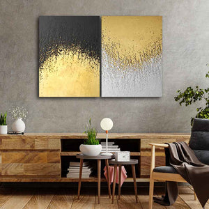 Golden Paint Texture Canvas Wall Painting of Two Pieces