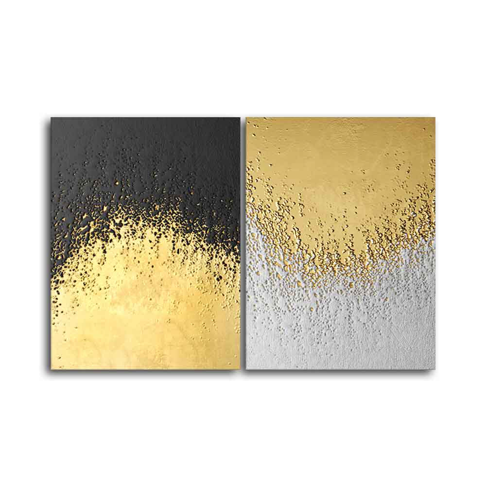 Golden Paint Texture Canvas Wall Painting of Two Pieces