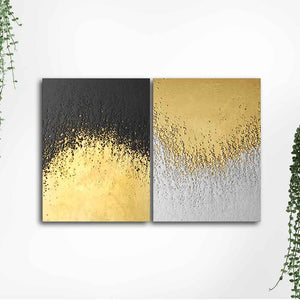 Golden Paint Texture Canvas Wall Painting of Two Pieces