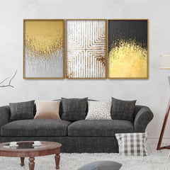 Golden Paint Texture Floating Canvas Wall Painting Set of Three