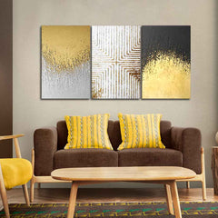 Golden Paint Texture Wall Painting of 3 Pieces