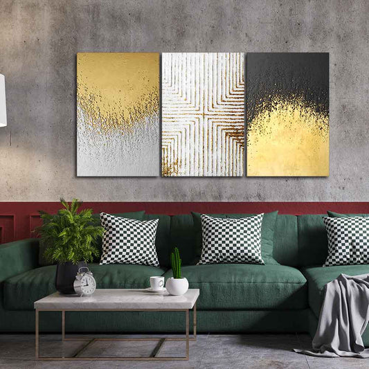 Golden Paint Texture Wall Painting of 3 Pieces