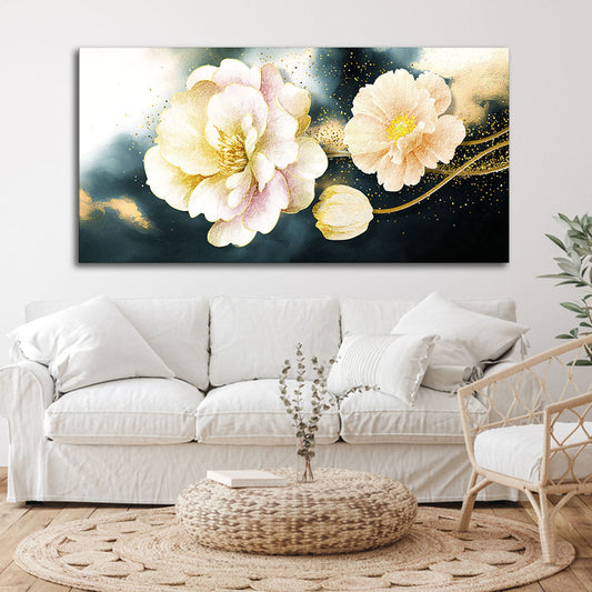 Golden Particles with Flower Premium Canvas Wall Painting