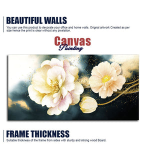 Golden Particles with Flower Premium Canvas Wall Painting