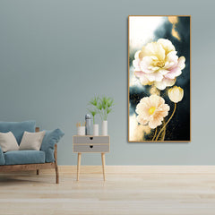 Golden Particles with White Flower Premium Canvas Wall Painting