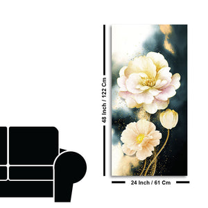 Golden Particles with White Flower Premium Canvas Wall Painting