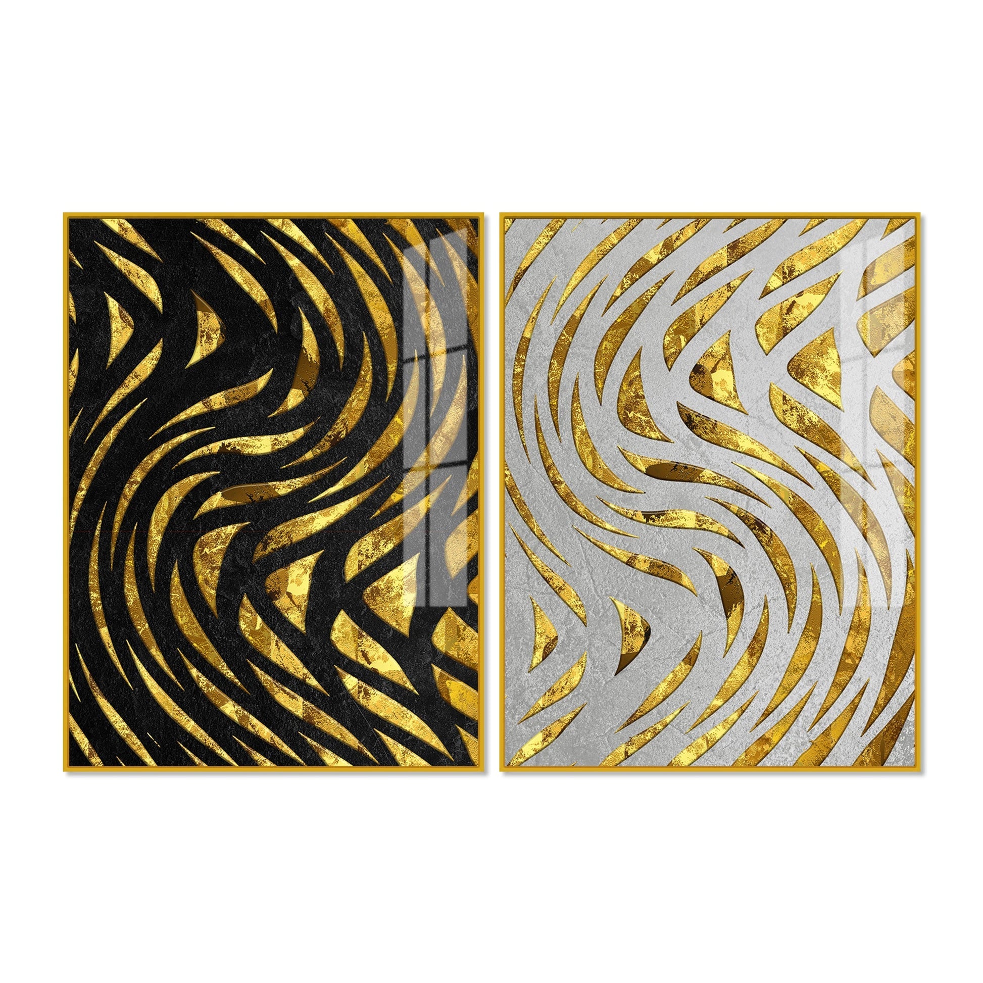 Golden Patterns Acrylic Floating Wall Painting Set of 2