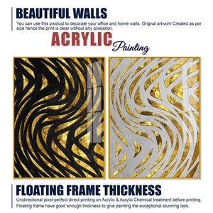 Golden Patterns Acrylic Floating Wall Painting Set of 2