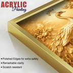 Golden Peacock Floral Floating Acrylic Wall Painting Set of 3
