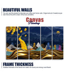 Golden Peacock in Forest Premium Wall Painting Set of Five