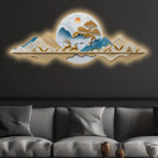 Golden Peaks Jumping Deers & Mountains Crystal Glass Backlit LED Painting