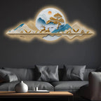 Golden Peaks Jumping Deers & Mountains Crystal Glass Backlit LED Painting