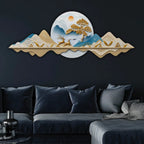 Golden Peaks Jumping Deers & Mountains Crystal Glass Backlit LED Wall Art