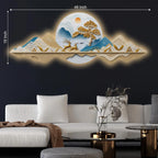 Golden Peaks Jumping Deers & Mountains Crystal Glass Backlit LED Wall Art