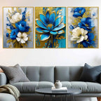 Golden Petal Blossom Artwork Acrylic Floating Frame Wall Painting Set of 3
