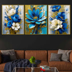 Golden Petal Blossom Artwork Acrylic Floating Frame Wall Painting Set of 3