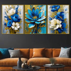 Golden Petal Blossom Artwork Acrylic Floating Frame Wall Painting Set of 3