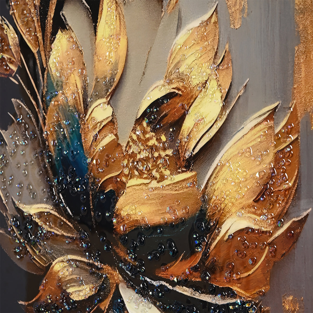 Golden Petals Flower framed Crystal Glass Painting