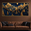 Golden Pine Forest and Mountains Beneath the Full Moon 3D Canvas Wall Painting