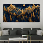 Golden Pine Forest and Mountains Beneath the Full Moon 3D Canvas Wall Painting