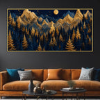 Golden Pine Forest and Mountains Beneath the Full Moon 3D Canvas Wall Painting