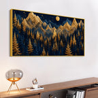Golden Pine Forest and Mountains Beneath the Full Moon 3D Canvas Wall Painting