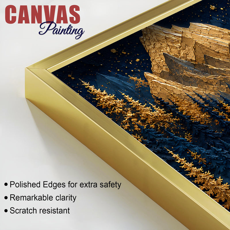 Golden Pine Forest and Mountains Beneath the Full Moon 3D Canvas Wall Painting