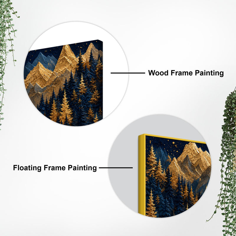 Golden Pine Forest and Mountains Beneath the Full Moon 3D Canvas Wall Painting