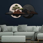 Golden Pine Tree Dual Moon Landscape Premium Crystal Glass Backlit LED Painting