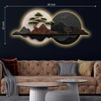 Golden Pine Tree Dual Moon Landscape Premium Crystal Glass Backlit LED Wall Art