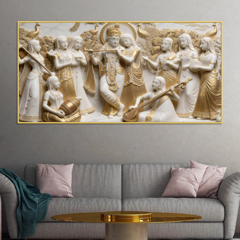 Golden Radha Krishna Divine Harmony 3D Canvas Wall Painting
