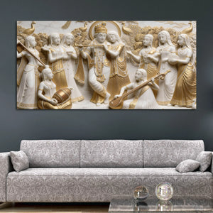 Golden Radha Krishna Divine Harmony 3D Canvas Wall Painting