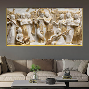 Golden Radha Krishna Divine Harmony 3D Canvas Wall Painting