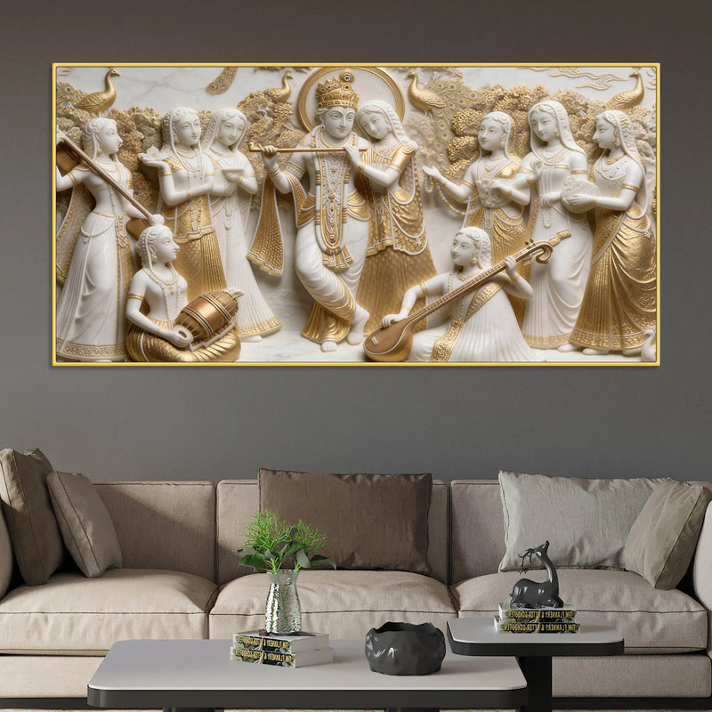 Golden Radha Krishna Divine Harmony 3D Canvas Wall Painting