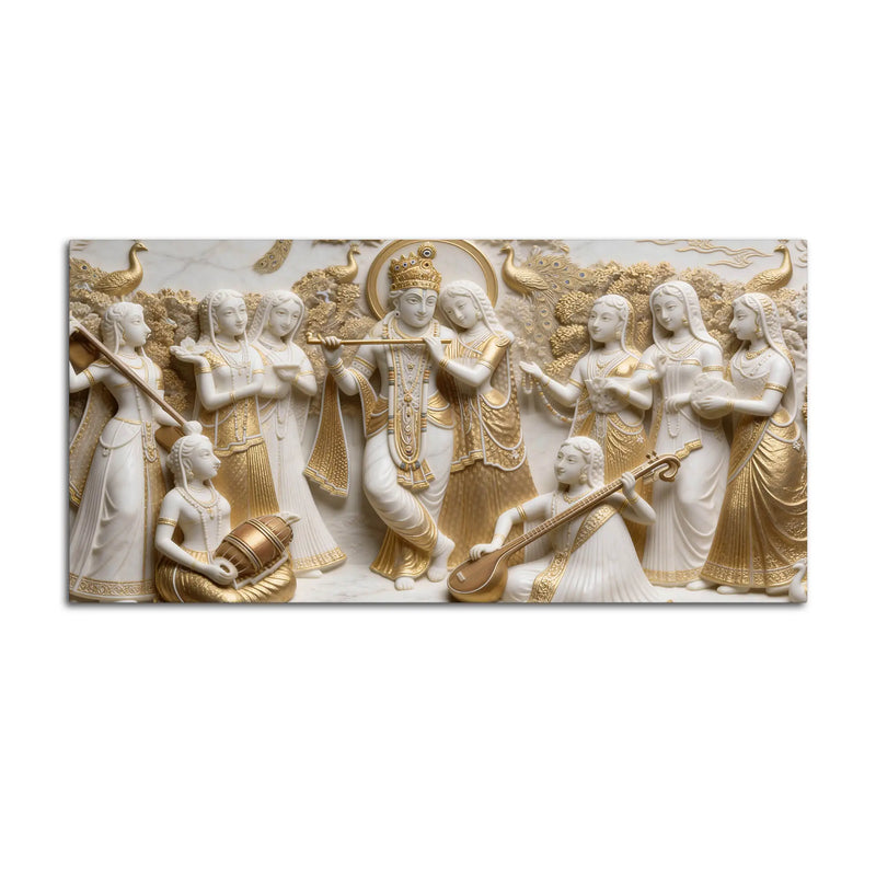 Golden Radha Krishna Divine Harmony 3D Canvas Wall Painting