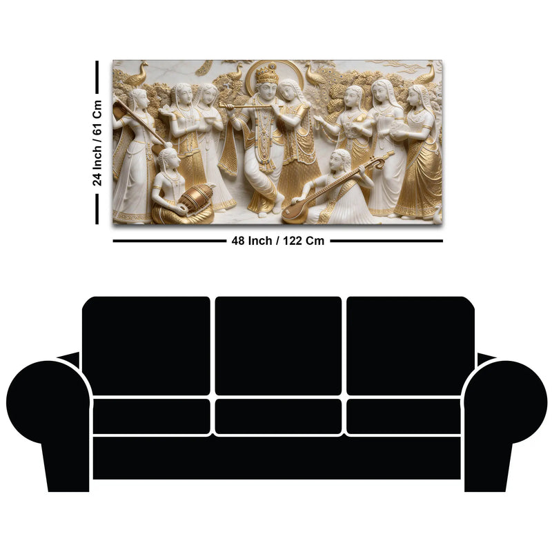 Golden Radha Krishna Divine Harmony 3D Canvas Wall Painting