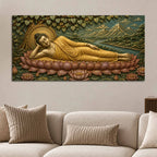 Golden Reclining Buddha on Lotus 3D Bas-Relief Type Canvas Wall Painting